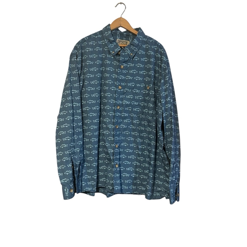 Duluth Trading Fish Print Button Down Long Sleeve Shirt Size 2XL - Picture 1 of 5